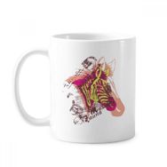 Dıythinker 350 ml Art Zebra Çiçek Sarı Pembe Klasik Kupa Beyaz Çömlekçilik Seramik Kupa