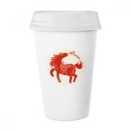 Dıythinker 350 ml At Yılı Hayvan Çin Zodyak Kırmızı Klasik Kupa Beyaz Çömlekçilik Seramik Kupa