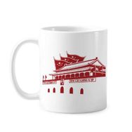 Dıythinker 350 ml Bayrağı Tiananmen Amblemi Çin Kırmızı Klasik Beyaz Çömlekçilik Seramik Saplı Kupa