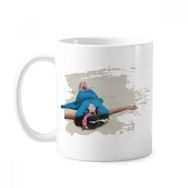 Dıythinker 350 ml Beach Wave Ellie Yao Beautiflu Girl Mavi Boya Fırçası Kupa Beyaz Seramik Kupa