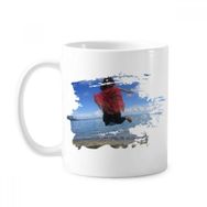 Dıythinker 350 ml Beach Wave Ellie Yao Deniz Atlama Mavi Gökyüzü Boya Fırçası Kupa Beyaz Seramik Kupa