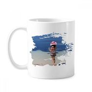 Dıythinker 350 ml Beach Wave Ellie Yao Sea Back Görüş Boya Fırçası Kupa Beyaz Seramik Kupa