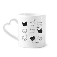 Dıythinker 350 ml Beyaz Siyah Kedi Kafası Miyav Hayvan Kupaları Seramik Kupa