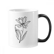 Dıythinker 350 ml Black Line Lotus Çiçeği Bitki Çiçek Değişen Renk Değiştiren Isıya Duyarlı Saplı Kupa