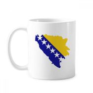 Dıythinker 350 ml Bosna Hersek Haritası Ulusal Bayrak Klasik Beyaz Çömlek Seramik Saplı Kupa