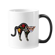 Dıythinker 350 ml Cadılar Bayramı Korku Atmosfer Siyah Kedi Kemik Kalp Renk Kupa