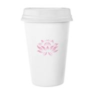 Dıythinker 350 ml Çiçek Bitki Lotus Çiçeği Pembe Desenli Klasik Beyaz Çömlekçilik Seramik Kapaklı Kupa