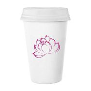 Dıythinker 350 ml Çiçek Bitki Lotus Çiçek Desenli Klasik Beyaz Çömlekçilik Seramik Kapaklı Kupa