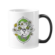 Dıythinker 350 ml Çiçek Yay Kedi Kafası Koruyucu Hayvan Hayvan Hayvan Sevgili Değiştiren Isıya Duyarlı Değişen Renk Kupa