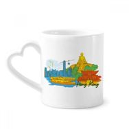 Dıythinker 350 ml Çin Hong Kong Victoria Suluboya Seramik Kalp Saplı Kupa