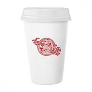 Dıythinker 350 ml Çin Kırmızı Ejderha Hayvan Soyut Klasik Beyaz Çömlek Seramik Kupa