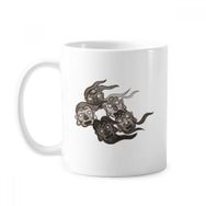 Dıythinker 350 ml Çin Mürekkep Stili Beş Goblin Klasik Beyaz Çömlekçilik Seramik Saplı Kupa