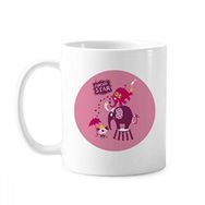 Dıythinker 350 ml Circus Star Palyaço Fil Pembe Klasik Beyaz Çömlek Seramik Saplı Kupa