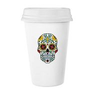 Dıythinker 350 ml Cirrus Skull Flower Cross Meksika Kültürü İllüstrasyon Klasik Beyaz Çömlek Seramik Kupa