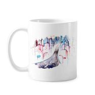 Dıythinker 350 ml City Modern Bina Otoyol Sokak Lambası Suluboya İllüstrasyon Klasik Kupa