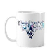 Dıythinker 350 ml City Modern İnşaat Saat Suluboya İllüstrasyon Klasik Kupa
