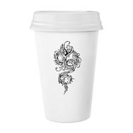 Dıythinker 350 ml Çizgi Boyama Çin Ejderha Çin Kültürü Geleneksel Sanat Loong Klasik Beyaz Çömlek Seramik Kupa