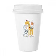 Dıythinker 350 ml Çizgi Film Zürafa Sarı Aniamal Klasik Beyaz Çömlekçilik Seramik Kupa