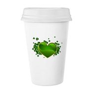 Dıythinker 350 ml Dört Yapraklı Yonca Altın Tarafı Kalp İrlanda St.patrick's Day Klasik Beyaz Çömlek Seramik Kupa