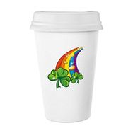 Dıythinker 350 ml Dört Yapraklı Yonca Gökkuşağı İrlanda St.patrick's Day Klasik Beyaz Çömlek Seramik Kupa
