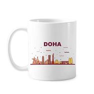 Dıythinker 350 ml El Boyaması Şehir Simgesi İnşaat Doha Kültür Elemanları Klasik Kupa Beyaz Çömlekçilik Seramik Kupa