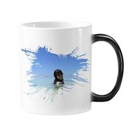 Dıythinker 350 ml Ellie Yao Beautiflu Kız Deniz Dalgası Yüzme Renk Değiştiren Kupa
