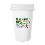 Dıythinker 350 ml Enjoy Tatil Futbol Bayrağı Deniz Brezilya Kültür Elemanı Klasik Beyaz Çömlek Seramik Kupa