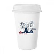Dıythinker 350 ml Eyfel Kulesi Fransa Paris Çizgi Çizim Klasik Beyaz Çömlek Seramik Kupa