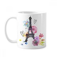 Dıythinker 350 ml Eyfel Kulesi Kalp Şekilli Fransa Paris Suluboya Klasik Kupa