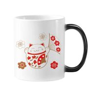 Dıythinker 350 ml Fat Lucky Fortune Kedi Çiçek Fan Japon Kültürü Değişen Renk Kupa