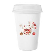 Dıythinker 350 ml Fat Lucky Fortune Kedi Çiçek Fan Japon Kültürü Klasik Beyaz Çömlek Seramik Kupa