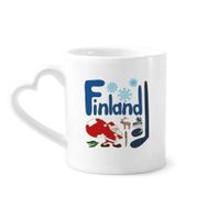 Dıythinker 350 ml Finlandiya Ulusal Simge Simgesi Desenli Seramik Kalp Saplı Kupa
