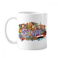 Dıythinker 350 ml Firavun Piramit Mısır Grafiti Klasik Beyaz Çömlek Seramik Saplı Kupa