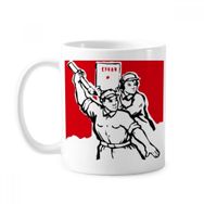 Dıythinker 350 ml Fırça Kağıdı Asker Mao Zedong Sözleri Klasik Beyaz Çömlek Seramik Saplı Kupa