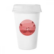 Dıythinker 350 ml Flamingo Çift Kırmızı Alacakaranlık Klasik Kupa Beyaz Çömlekçilik Seramik Kupa
