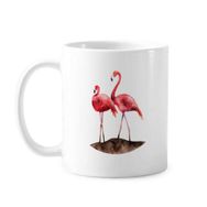 Dıythinker 350 ml Flamingo Çift Kırmızı Aşk Klasik Beyaz Çömlek Seramik Saplı Kupa
