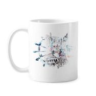 Dıythinker 350 ml Globe Big Ben Eyfel Kulesi Suluboya Resim Klasik Kupa