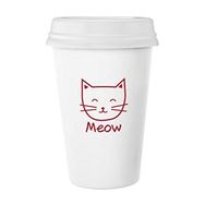 Dıythinker 350 ml Gülümseyen Kedi Miyav Basit Çizgi Çizim Koruyucu Hayvan Klasik Beyaz Çömlek Seramik Kupa