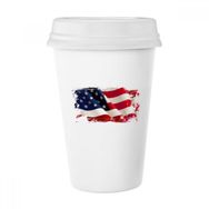Dıythinker 350 ml Hava Fırçalama Yıldızlar ve Çizgiler Amerika Bayrağı Ülke Klasik Beyaz Çömlek Seramik Kupa
