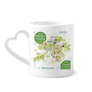 Dıythinker 350 ml Hello Welcome To Hong Kong'a Hoş Geldiniz Çin Seramik Kalp Saplı Kupa
