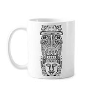 Dıythinker 350 ml Hint Soyut Totem Çizgi Çizim Totem Kutup Yüzü Klasik Beyaz Çömlek Seramik Tutacaklı Kupa