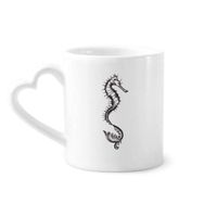 Dıythinker 350 ml Hippocampus Deniz Yaşamı Siyah İllüstrasyon Kupaları Seramik Kupa