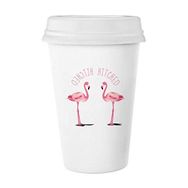 Dıythinker 350 ml Hitched Flamingo Çift Klasik Kupa Beyaz Çömlekçilik Seramik Kupa