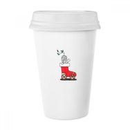 Dıythinker 350 ml Horus Noel Kızağı Yaprak Çiçek Klasik Kupa Beyaz Çömlekçilik Seramik Kupa