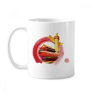 Dıythinker 350 ml Huabiao Tiananmen Yuvarlak Vatanseverlik Klasik Beyaz Çömlek Seramik Saplı Kupa