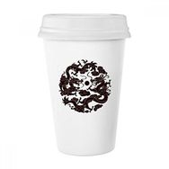 Dıythinker 350 ml İki Çin Ejderhası Hayvan İnci Daire Klasik Beyaz Çömlek Seramik Kupa