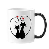 Dıythinker 350 ml İki Kedi Figürü Kalp Şekilli Sihouette Koruyucu Hayvan Hayvan Hayvan Sevgili Değiştiren Isıya Duyarlı Renk Kupa