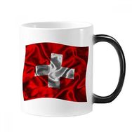 Dıythinker 350 ml İpek Doku İsviçre Soyut Bayrak Desen Değiştiren Isıya Duyarlı Değişen Renk Kupa