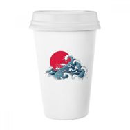 Dıythinker 350 ml Japon Kırmızı Güneş Deniz Suluboya Klasik Kupa Beyaz Çömlekçilik Seramik Kupa