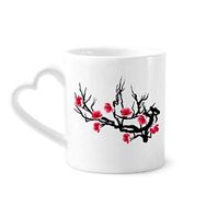 Dıythinker 350 ml Japon Kültürü Kırmızı Siyah Sakura Desenli Kupaları Seramik Kupa
